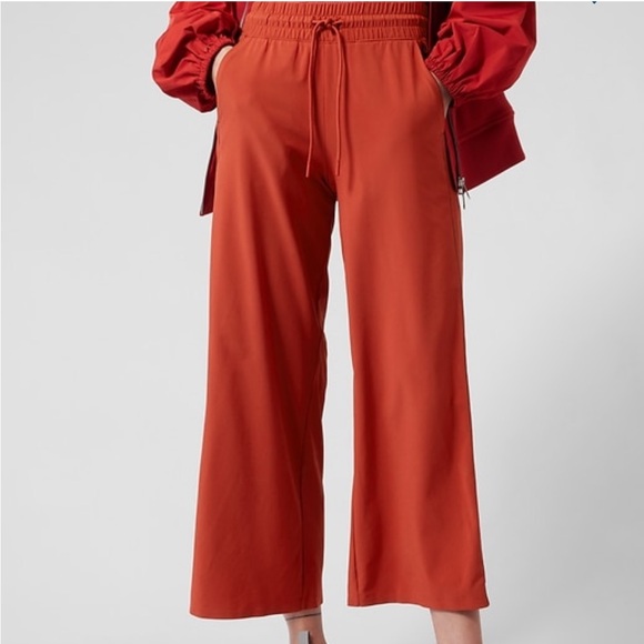 Athleta Avenue Wide Leg Crop Red Pants - Picture 2 of 9